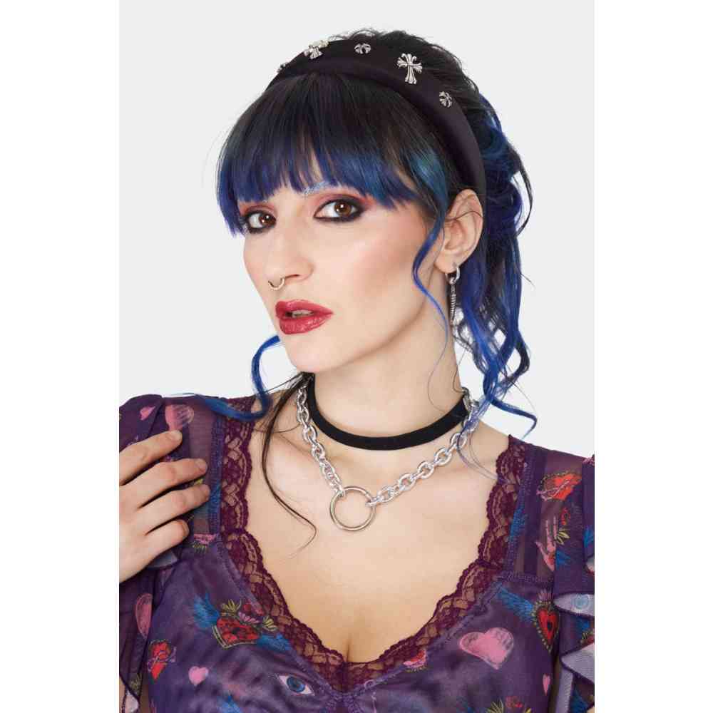 Jawbreaker - Cross Embellished Haarband - Zwart